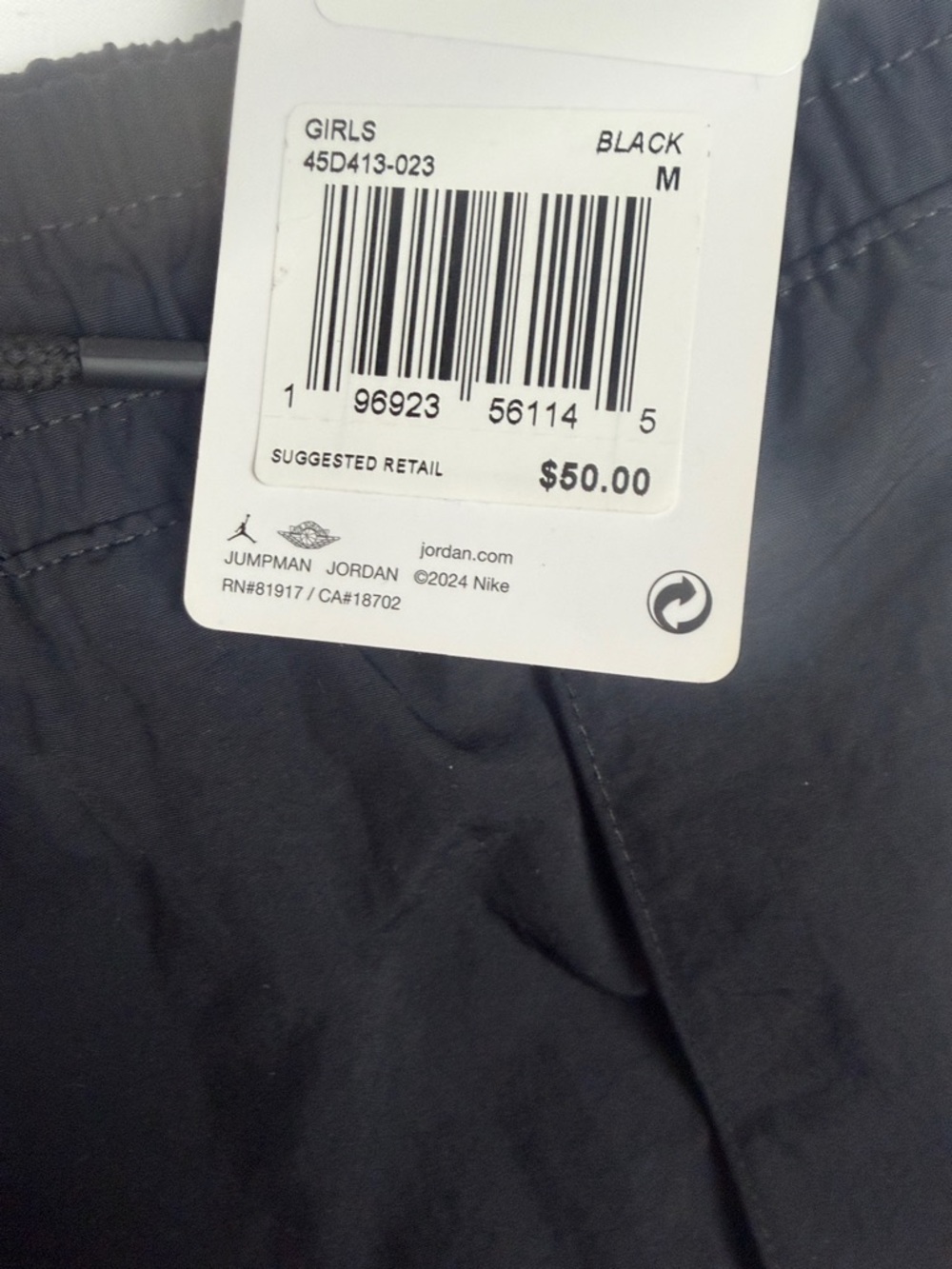 Jordan Black Cargo-Style Track Pants with White Jumpman Girls Medium NWT - Picture 3 of 5